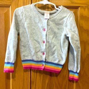 Girls’ cardigan gray sweater with multicolor detail at waist and color.  Size 4